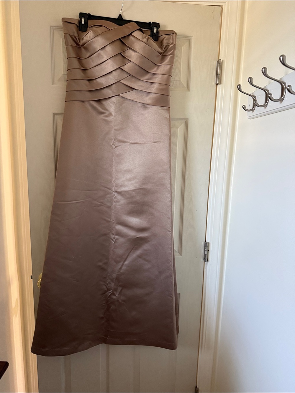 Bill Levkoff Strapless Satin Dress in Taupe